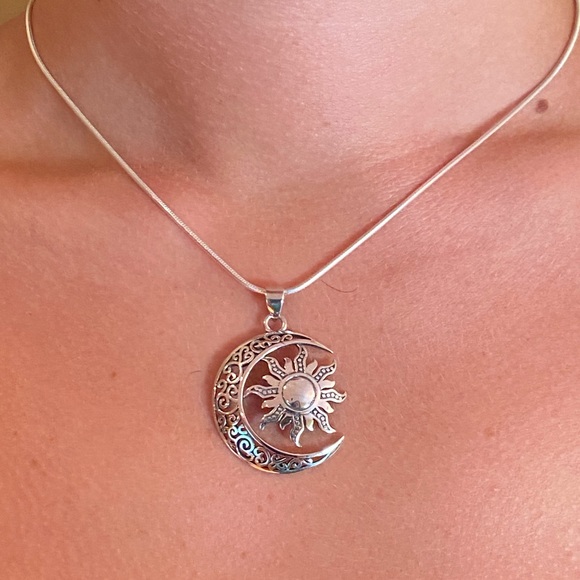 Sterling Silver Moon & Sun Necklace - Picture 9 of 16